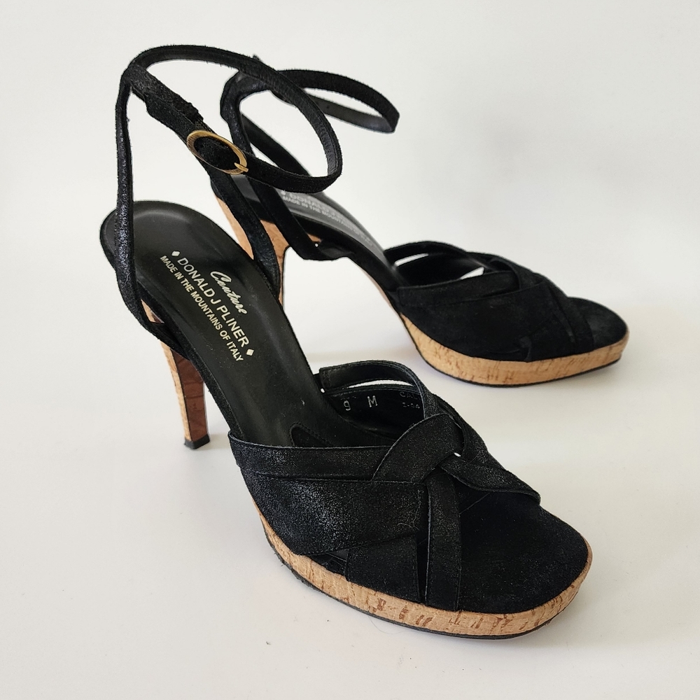 Donald J Pliner Olive Black Peephole Made in Italy Cork Bottom Stiletto …